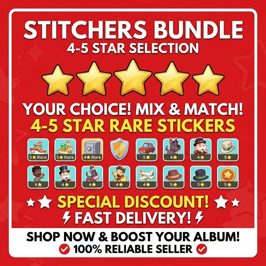⚡️ PICK ANY 10 4-5 Star Stickers ⚡️ Monopoly Go Card Bundle ✅ SENT INSTANTLY 🚀 HUGE SELECTION