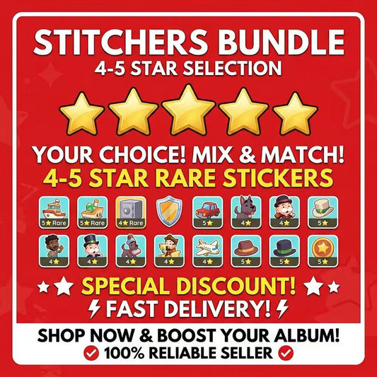 ⚡️ PICK ANY 10 4-5 Star Stickers ⚡️ Monopoly Go Card Bundle ✅ SENT INSTANTLY 🚀 HUGE SELECTION